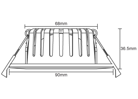 downlight diameter 90mm, cutout 68mm, height 36.5mm