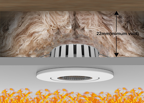 COB Fire-rated DOWNLIGHT SPOTLIGHT / Coverable  30,60,90min for timber, web and staircraft i-joists, coverable, mini void 21.5mm
