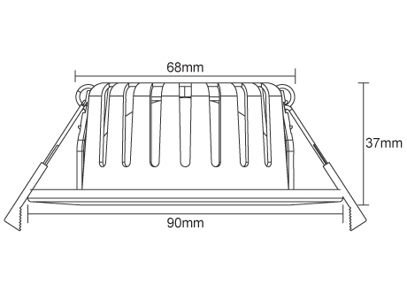 downlight diameter 90mm, cutout 68mm, height 36.5mm