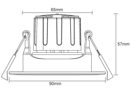 downlight diameter 90mm, cutout 68mm, height 57mm