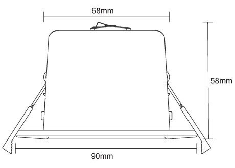 downlight diameter 89mm, cutout 68mm, height 68mm