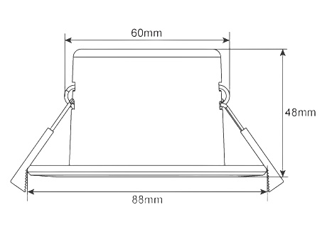 downlight diameter 88mm, cutout 60mm, height 48mm