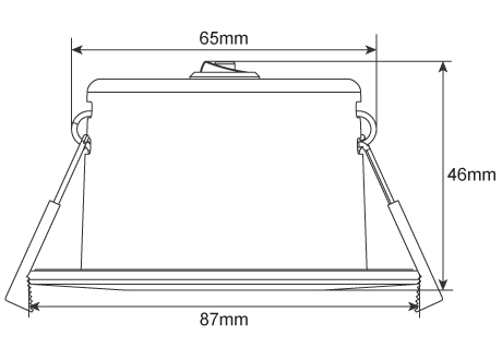 downlight diameter 87mm, cutout 65mm, height 46mm