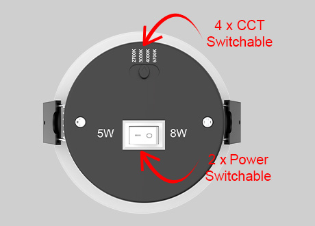 downlight spotlight CCT and power switchable