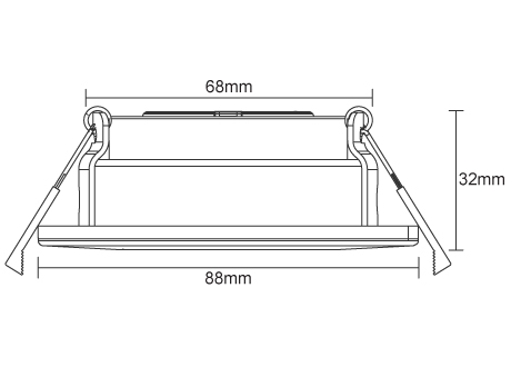 downlight diameter 88mm, cutout 68mm, height 32mm