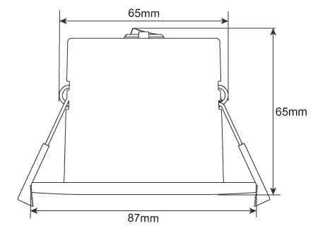 downlight diameter 87mm, cutout 65mm, height 65mm