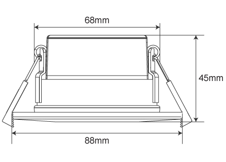 downlight diameter 88mm, cutout 68mm, height 45mm