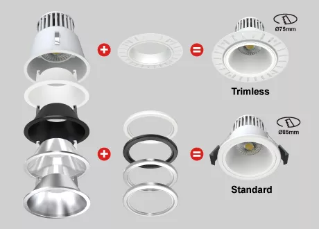 interchangeable downlight reflectors bezels trimless led downlight