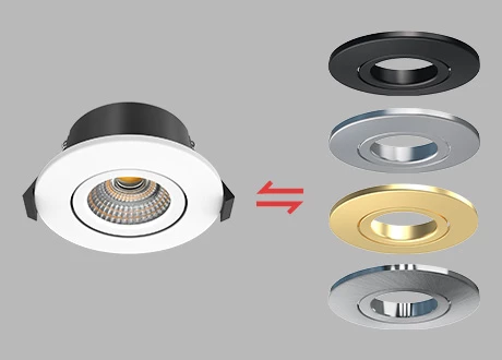 Round and Square Bezel Interchangeable: white, black, polished chrome, brass, brushed nickel