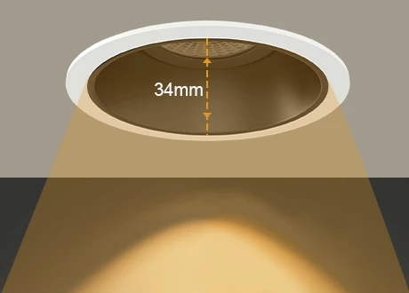 The cup depth of the anti-glare downlight is 34mm.