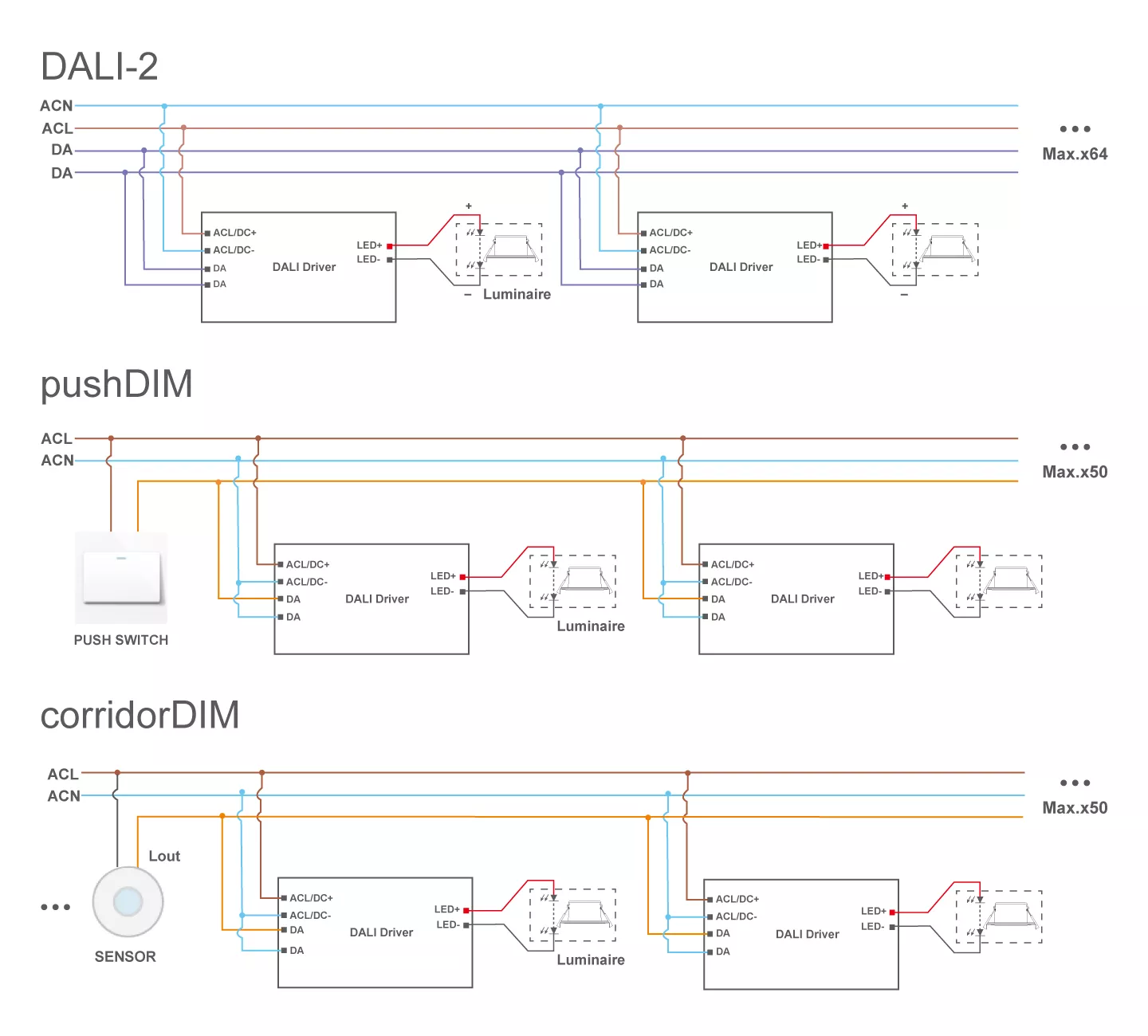 DALI-2+PUSH DIM Wiring diagram