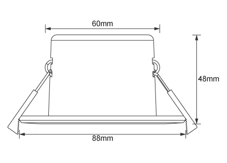 Luminaire Diameter 88mm, height 48mm, hole opening range 68-75mm