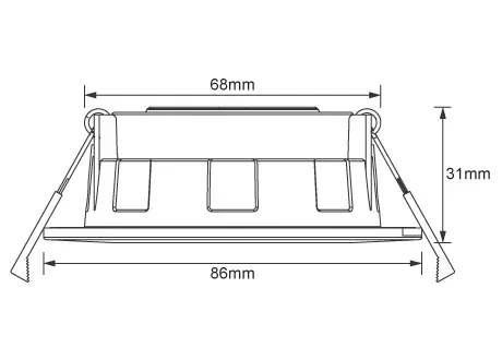 Luminaire Diameter 88mm, height 40mm, hole opening range 68-75mm