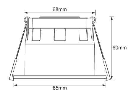 Luminaire Diameter 88mm, height 40mm, hole opening range 68-75mm