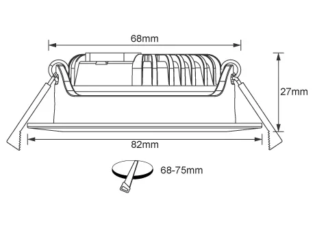 Luminaire Diameter 88mm, height 40mm, hole opening 68-75mm