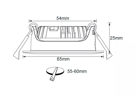 Luminaire Diameter 88mm, height 40mm, hole opening 68-75mm