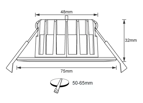 Luminaire Diameter 88mm, height 40mm, hole opening 68-75mm
