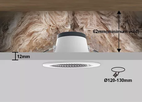 downlight cutout 120-130mm coverable air-tight