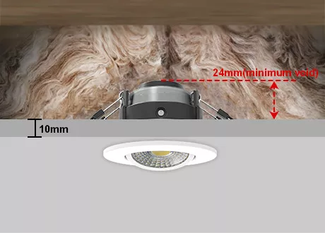 tiltable downlight fire rated coverable IC rated insulation