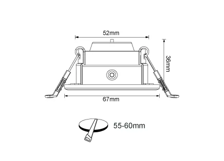 Diameter 67mm, height 36mm, hole opening 55-60mm
