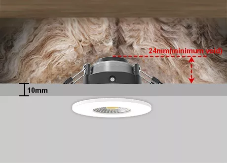 fixed small downlight fire rated coverable IC rated insulation